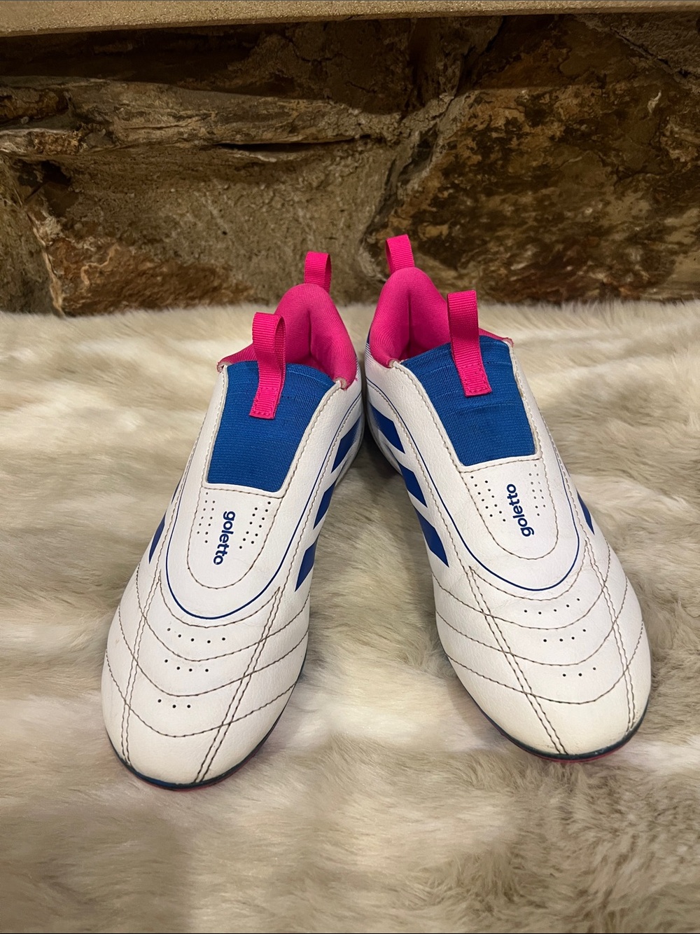 adidas White, Blue & Pink Kids Soccer cleats Sneakers